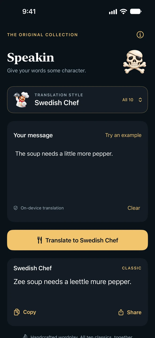The Swedish Chef style in the Speakin collection